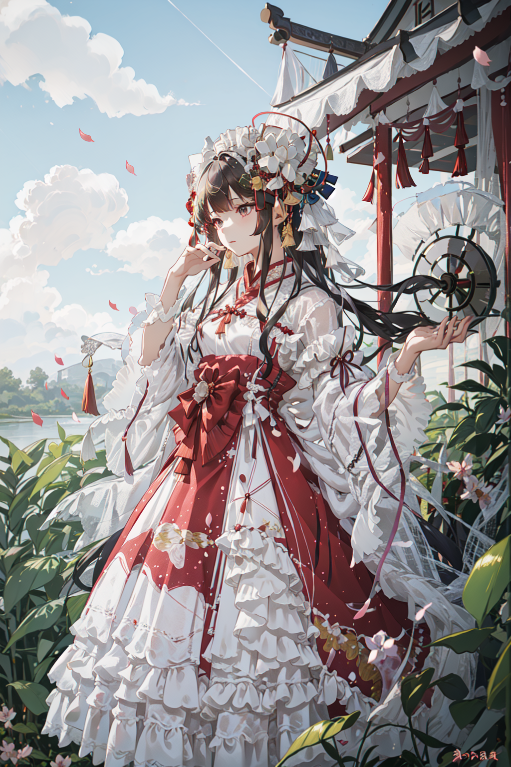 04022-4111169418-1girl,long hair,long sleeves,solo, , bamboo leaf,lake, cloudy sky,flower, petal,sunlight,wind,   ,chinese clothes, hanfu.png